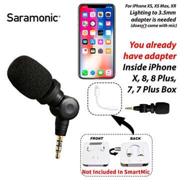 Saramonic SmartMic Mini Flexible Condenser Microphone with High Sensitivity for Apple IOS iPhone 8 8 plus 7 7 plus 6 6s 5 5s iPad and Android Smartphones