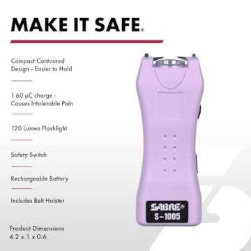 SABRE Pepper Spray & 2-in-1 Stun Gun with Flashlight, Self Defense Kit, Fast Flip Top Safety, Finger Grip for Better & Faster Aim, Painful 1.60 µC Charge, 120 Lumen LED Light, Rechargeable, 0.54 fl oz