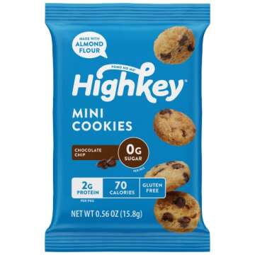 Highkey Sugar Free Cookies Chocolate Chip - Keto Snack Box Gluten Free Cookies Low Carb Cookies Diabetic Desserts Low Carb Snacks Keto Food Gluten Free Snacks Healthy Snacks Individually Wrapped 14 Snack Packs