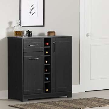 South Shore Bar Cabinet with Bottle and Glass Storage, Black Oak