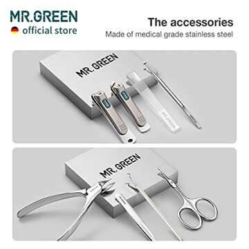 MR.GREEN Manicure Sets Pedicure Kits Stainless Steel Nail Clipper Personal Care Tools with PU Leather Case (Gray)