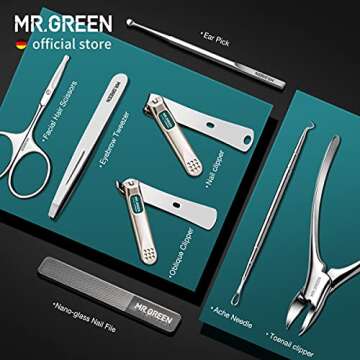 MR.GREEN Manicure Sets Pedicure Kits Stainless Steel Nail Clipper Personal Care Tools with PU Leather Case (Gray)