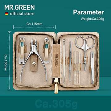 MR.GREEN Manicure Sets Pedicure Kits Stainless Steel Nail Clipper Personal Care Tools with PU Leather Case (Gray)