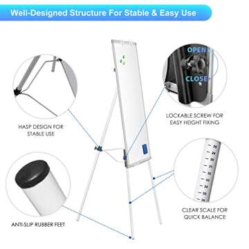 Easel Whiteboard - Magnetic Portable Dry Erase 36 x 24 Tripod Height Adjustable, 3' x 2' Flipchart Easel Stand White Board for Office or Teaching at Home & Classroom (36x24 White)