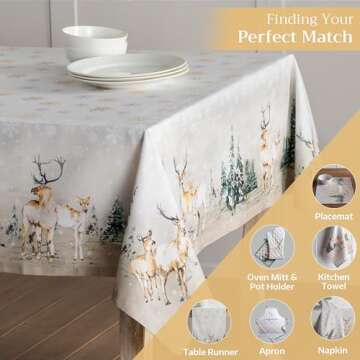 Maison d' Hermine 100% Cotton Table Cover - 54"x54" Square Decorative Tablecloth - Washable Tablecloths for Dining, Home, Farmhouse & Party - Thanksgiving & Christmas - Deer in The Woods Collection