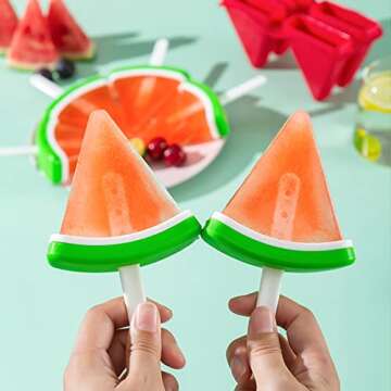 Popsicles Molds for Kids, 4 Cavities BPA-Free Silicone Frozen Popsicles Mold, Reusable Easy Release Watermelon Shape Ice Cream Mold, DIY Homemade Ice Pop Molds