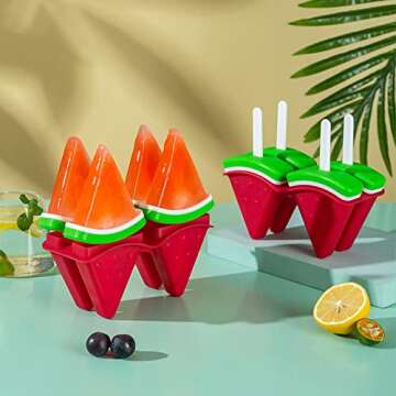 Popsicles Molds for Kids, 4 Cavities BPA-Free Silicone Frozen Popsicles Mold, Reusable Easy Release Watermelon Shape Ice Cream Mold, DIY Homemade Ice Pop Molds