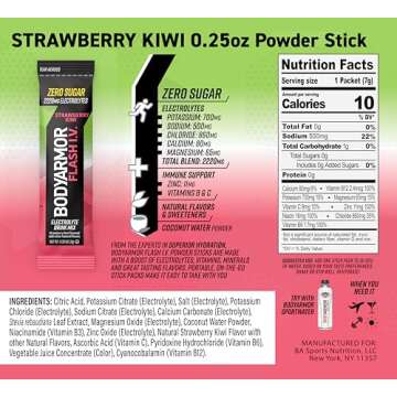 BODYARMOR Flash IV Electrolyte Packets, Strawberry Kiwi - Zero Sugar Drink Mix, Single Serve Packs, Coconut Water Powder (6 Count)