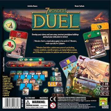 7 Wonders Duel Board Game BASE GAME - Intense Two-Player Battles in the Ancient World! Strategy Game for Kids and Adults, Ages 10+, 2 Players, 30 Minute Playtime, Made by Repos Production