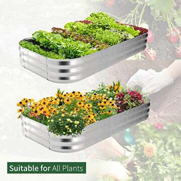 POTEY Raised Garden Bed 2Pcs, Galvanized Boxes Outdoor for Vegetables Flowers Herb, Rectangular Planter Beds Kit with Weed Barrier Fabric and Soil Ventilation Holes (5.7L*3.0W FT)