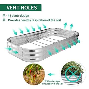 POTEY Raised Garden Bed 2Pcs, Galvanized Boxes Outdoor for Vegetables Flowers Herb, Rectangular Planter Beds Kit with Weed Barrier Fabric and Soil Ventilation Holes (5.7L*3.0W FT)