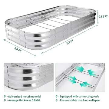 POTEY Raised Garden Bed 2Pcs, Galvanized Boxes Outdoor for Vegetables Flowers Herb, Rectangular Planter Beds Kit with Weed Barrier Fabric and Soil Ventilation Holes (5.7L*3.0W FT)