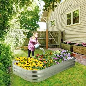 POTEY Raised Garden Bed 2Pcs, Galvanized Boxes Outdoor for Vegetables Flowers Herb, Rectangular Planter Beds Kit with Weed Barrier Fabric and Soil Ventilation Holes (5.7L*3.0W FT)