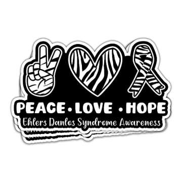 ULTRAVUTT (3Pcs) Peace Love Hope Ehlers Danlos Awareness EDS Warrior Stickers Zebra Strong Ehlers Danlos Syndrome EDS Awareness Stickers Gift Decoration Laptop Graphic Bumper Sticker 3"x4"