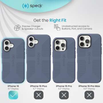 Speck iPhone 16 Case - iPhone 16 Case for Women, and Men - CandyShell Grip Case iPhone 16 Phone Case Slim MagSafe - Mystery Blue/Faded Denim