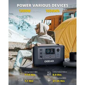 DEENO X1500 Portable Power Station – 1036Wh LiFePO4 Battery, 1500W Continuous Power, Solar Generator for Emergency Backup, Home, Camping, RVs, and Off-Grid Use – Fast Charging & Multi-Device Support