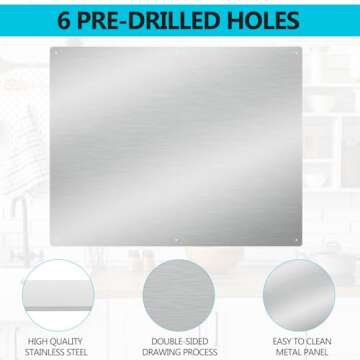 30”x 24” Thicken Heavy Range Hoods Stainless Steel Backsplash,Panel Splatter Guard for Stovetop,6 Pre Drilled Holes for Easy Installation,Keep the Walls Clean, Bright and Beautiful