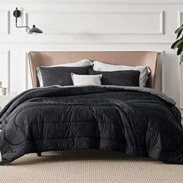 Bedsure Comforter Set - Cooling and Warm Bed Set, Charcoal Black Reversible For All Season, 3 Pieces, 1 Queen Size Comforter (88"x88") and 2 Pillow Cases (20"x26")