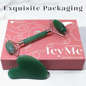 BAIMEI Jade Roller & Gua Sha Set Face Roller and Gua Sha Facial Tools for Skin Care Routine and Puffiness, Self Care Gift for Men Women - Green Aventurine