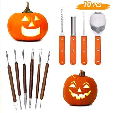 Lulu Home Halloween Pumpkin Carving Kit, 10 Pieces Professional Pumpkin Cutting Supplies for Jack-O-Lanterns with Bag