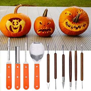 Lulu Home Halloween Pumpkin Carving Kit, 10 Pieces Professional Pumpkin Cutting Supplies for Jack-O-Lanterns with Bag