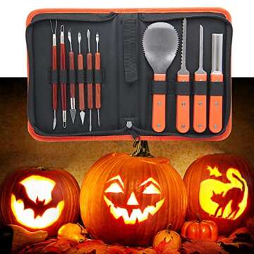 Lulu Home Halloween Pumpkin Carving Kit, 10 Pieces Professional Pumpkin Cutting Supplies for Jack-O-Lanterns with Bag