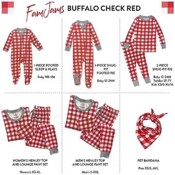 HonestBaby Family Matching Holiday Pajamas Organic Cotton, Women, Kids, Toddlers, Baby Boys, Girls, Unisex Pets, Painted Buffalo Check Red, Men's Large