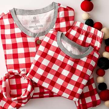 HonestBaby Family Matching Holiday Pajamas Organic Cotton, Women, Kids, Toddlers, Baby Boys, Girls, Unisex Pets, Painted Buffalo Check Red, Men's Large