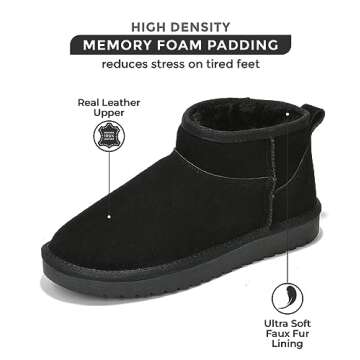 Project Cloud Genuine Suede Ankle Boots for Women - Water Resistant Winter Boots for Women - Memory Foam Insole Trending Shoes for Women - Comfortable Women's Ankle Boots (Hippy, Black, 5.5)