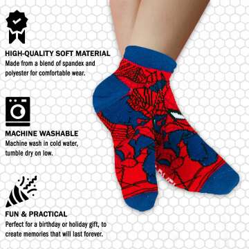 Spider-Man Socks for Boys – 10 Low Cut Pairs