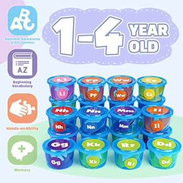 Joyreal Alphabet Learning Toys for Toddlers, 26 Alphabet Soup Sorters with 245 Flash Cards for Early Letter Awareness & Recognition, Fun Education Classroom Supplies Alphabet Sounds Teaching Games