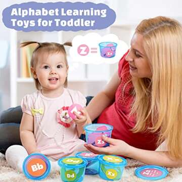 Joyreal Alphabet Learning Toys for Toddlers, 26 Alphabet Soup Sorters with 245 Flash Cards for Early Letter Awareness & Recognition, Fun Education Classroom Supplies Alphabet Sounds Teaching Games