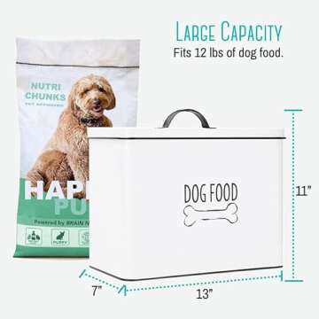 OUTSHINE White Farmhouse Dog Food Storage Container | Large Metal Dog Food Canister with Fitted Lid | Cute Container for Dog Food | Decorative Dog Food Bin | Ideal Gift for Dogs and Pet Owners