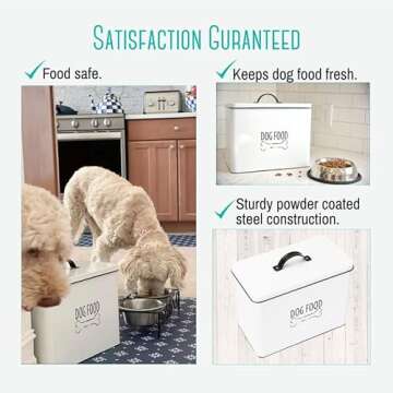 OUTSHINE White Farmhouse Dog Food Storage Container | Large Metal Dog Food Canister with Fitted Lid | Cute Container for Dog Food | Decorative Dog Food Bin | Ideal Gift for Dogs and Pet Owners