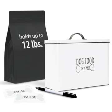 OUTSHINE White Farmhouse Dog Food Storage Container | Large Metal Dog Food Canister with Fitted Lid | Cute Container for Dog Food | Decorative Dog Food Bin | Ideal Gift for Dogs and Pet Owners