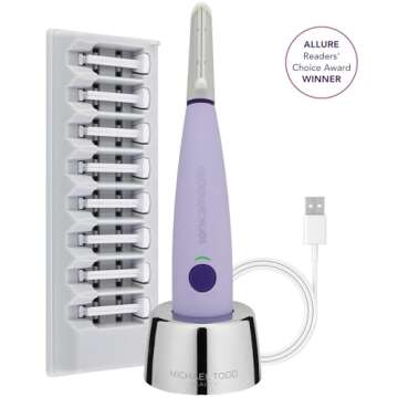 MICHAEL TODD Beauty - Sonicsmooth – SONIC Technology Dermaplaning Tool - 2 in 1 Women’s Facial Exfoliation & Peach Fuzz Hair Removal System with 8 Weeks of Dermaplaning Blades