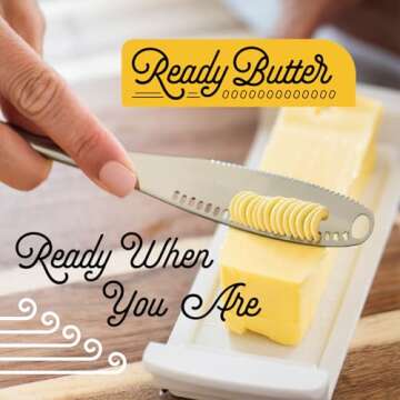 Houseify READY BUTTER 3-in-1 Butter Knife - Stainless Steel Butter Spreader, Cold Butter Curler, and Micro Grater - Dishwasher Safe, Serrated Butter Cutter and Spreader Knife