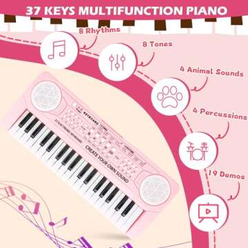 M SANMERSEN Keyboard Piano for Kids 37 Keys Music Piano with Microphone Portable Musical Toy Electronic Piano Birthday Gifts for Girls Ages 3 4 5 6