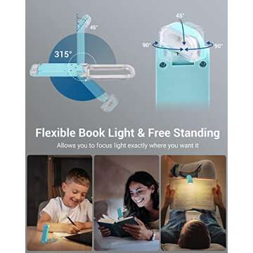 DEWENWILS USB Rechargeable Book Reading Light with Clip, Clip on Booklight for Reading at Night, Portable LED Eye Care Bookmark for Kids, Warm White + Daylight, 4 Brightness Leves (Blue)