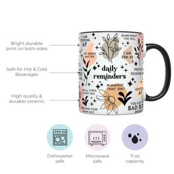 YouNique Sweary Affirmations Coffee Mug, 11 Oz, Self Care Gifts for Women, Novelty Coffee Mugs Inspirational Gifts for Women, Mental Health Gifts, Mugs for Women, Mindfulness Gifts (Black Handle)