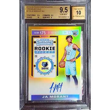 Ja Morant 2019-20 Contenders Premium Prizm Rookie Auto #/10 Bgs 9.5/10 Gem - Basketball Slabbed Autographed Rookie Cards