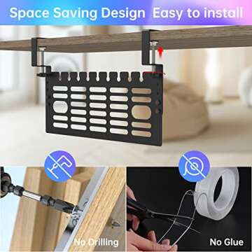 Upgrade Under Desk Cable Management Rack,Cable Rack with Clamp for Desk Wire Management No Drill,Cable Management Under Desk,Space Saving Desk Wire Rack for Office Desk Home (1 pcs)