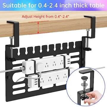 Upgrade Under Desk Cable Management Rack,Cable Rack with Clamp for Desk Wire Management No Drill,Cable Management Under Desk,Space Saving Desk Wire Rack for Office Desk Home (1 pcs)