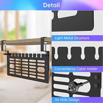 Upgrade Under Desk Cable Management Rack,Cable Rack with Clamp for Desk Wire Management No Drill,Cable Management Under Desk,Space Saving Desk Wire Rack for Office Desk Home (1 pcs)