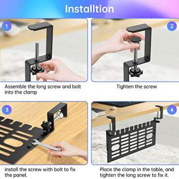 Upgrade Under Desk Cable Management Rack,Cable Rack with Clamp for Desk Wire Management No Drill,Cable Management Under Desk,Space Saving Desk Wire Rack for Office Desk Home (1 pcs)