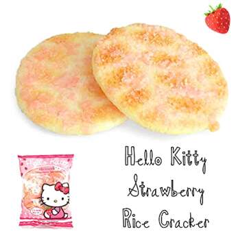 Kali Dreams Hello Kitty Strawberry Rice Crackers Snacks, Cracker, Cookies, Great Snacks on the go, for adults, Children, Party Favors, Birthday Gifts and School. (HK Cracker Senbei, Pack of 2)