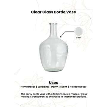 Serene Spaces Living Clear/Brown Tall Vase, Bottle Glass Vase, Elegant Home Decor for Fresh or Dried Flowers, Perfect for Living Rooms, Dining Areas, and Centerpieces (Small - Pack of 1)