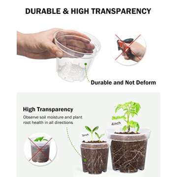 homenote Clear Nursery Pots for Plants,4 Inch Plant Pot for Planting Plastic Seedling with Drainage Holes Seed Starter Flower High Transparency with 20 Labels (60 Pack)