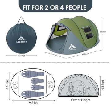 Pop Up Tents for Camping 4 Person Waterproof Pop Up Army Tents Surplus Tents Military Popup Tent Camping Easy Up Camping Tents Instant Pop Up Tent Big Green