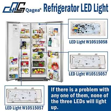 Refrigerator LED Light 1 Pcs W10515058 & 2 Pcs W10515057 Compatible with Kenmore Maytag Whirlpool KitchenAid, Fridge Freezer LED Light Replace AP6022533, AP6022534, PS11755867, PS11755866, 3021142